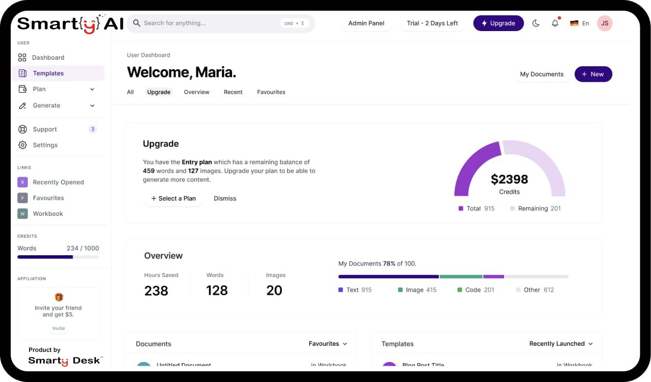 MagicAI Dashboard Mockup